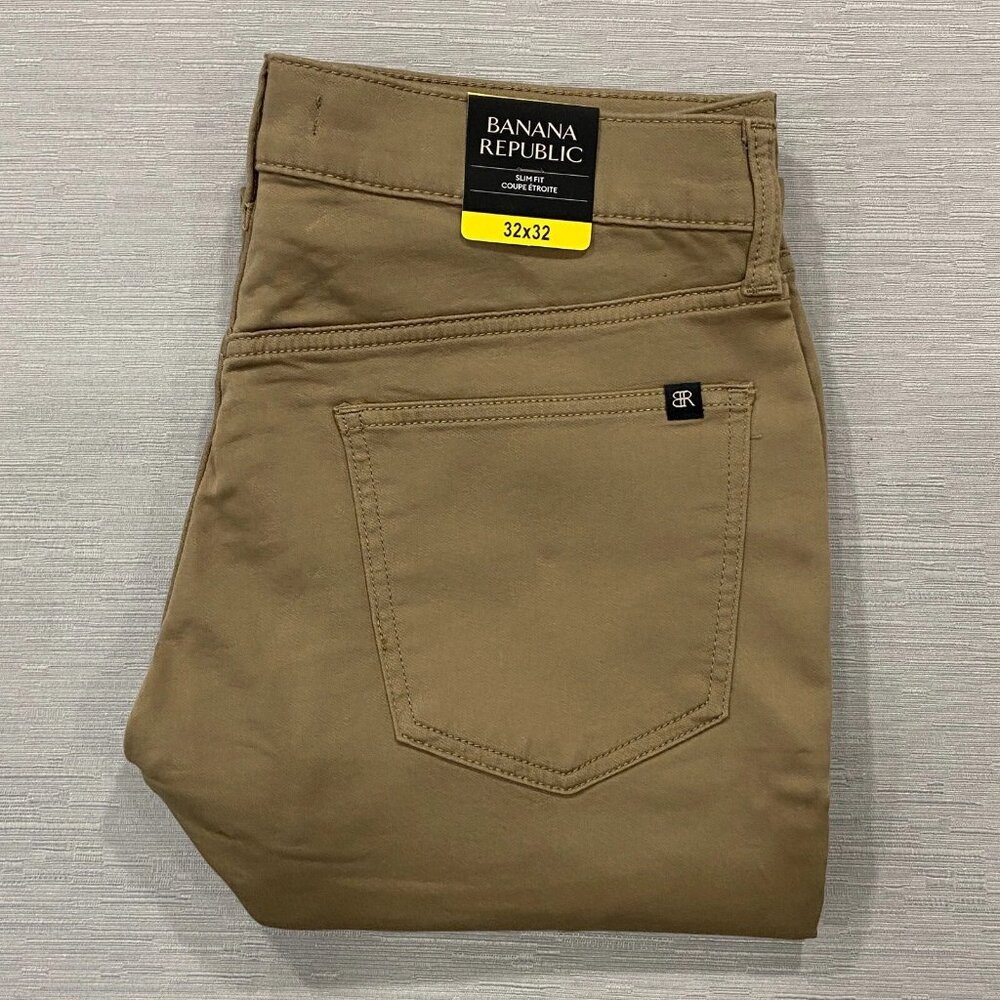 Banana Republic Chino Pants Mens 32x32 Slim Fit Khaki Brown Straight Leg Stretch
